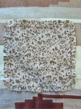 Blush Pink Woodland Muslin Baby Blanket with Ruffle Edge